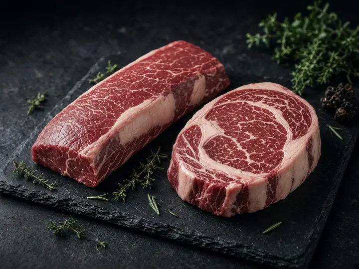 Raw striploin and ribeye beef cuts