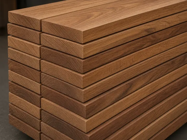 Stacked sawn tropical hardwood boards